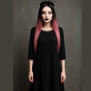 Vintage Maxou  Black Stretchy  Dress With Hot Pink Trim  Size Medium 1990’s